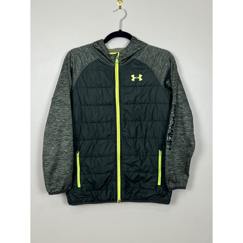 Under‎ Armour Kids ColdGear Hybrid Puffer Jacket Black Grey Neon Yellow YLG